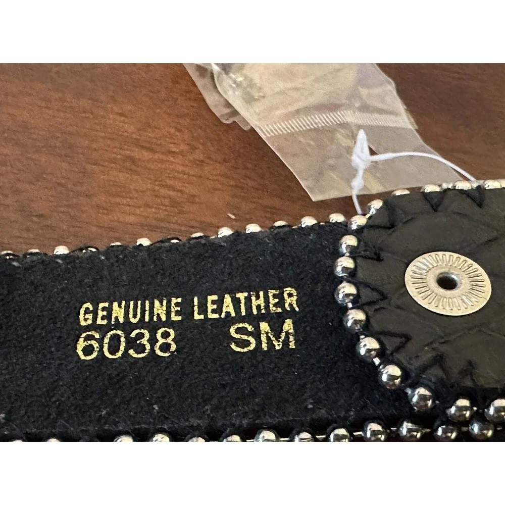 Women's Black Rhinestone Leather Belt size S/M Western Style Black Belt Bling